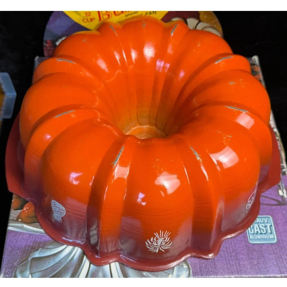 Nordic Ware Best Bundt Fluted Tube Pan-12 Cup, Poppy Orange, Cast Aluminum w/BOX